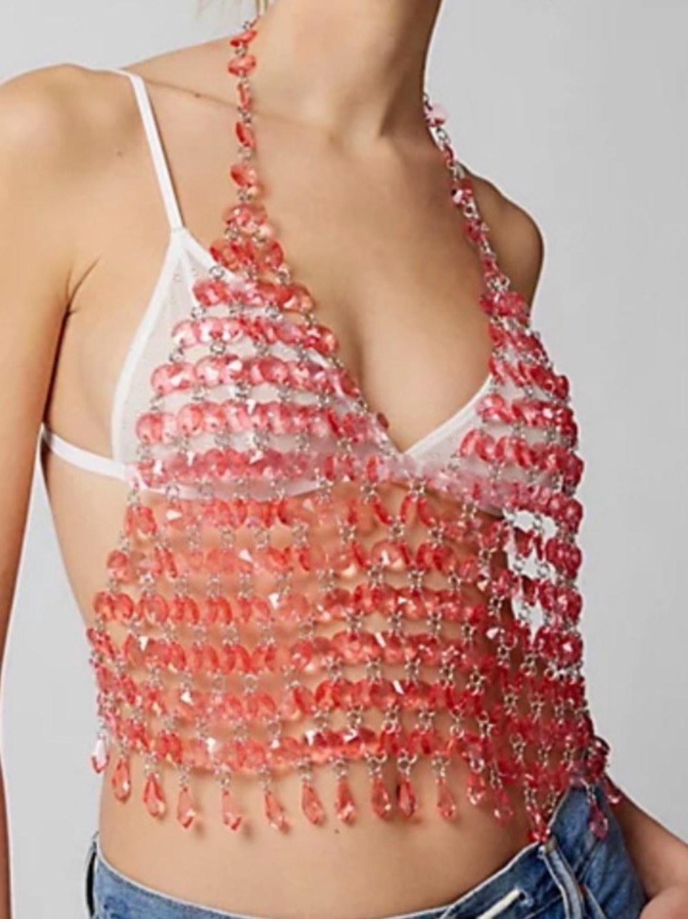 Urban Outfitters Pink Coral Beaded Halter Camisole